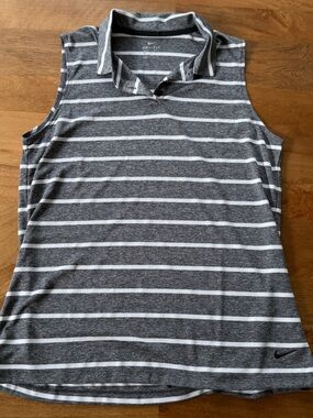 Nike Gray and White Striped Sleeveless Performance Polo Tank Womens Size Large